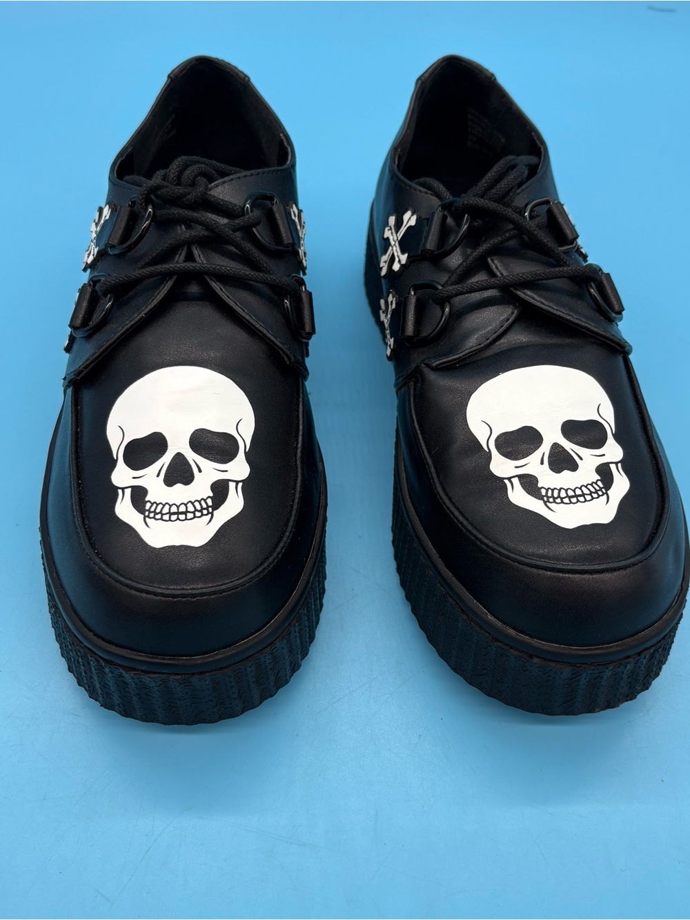Strange Cvlt Black Skull Platform Creepers Size US 9